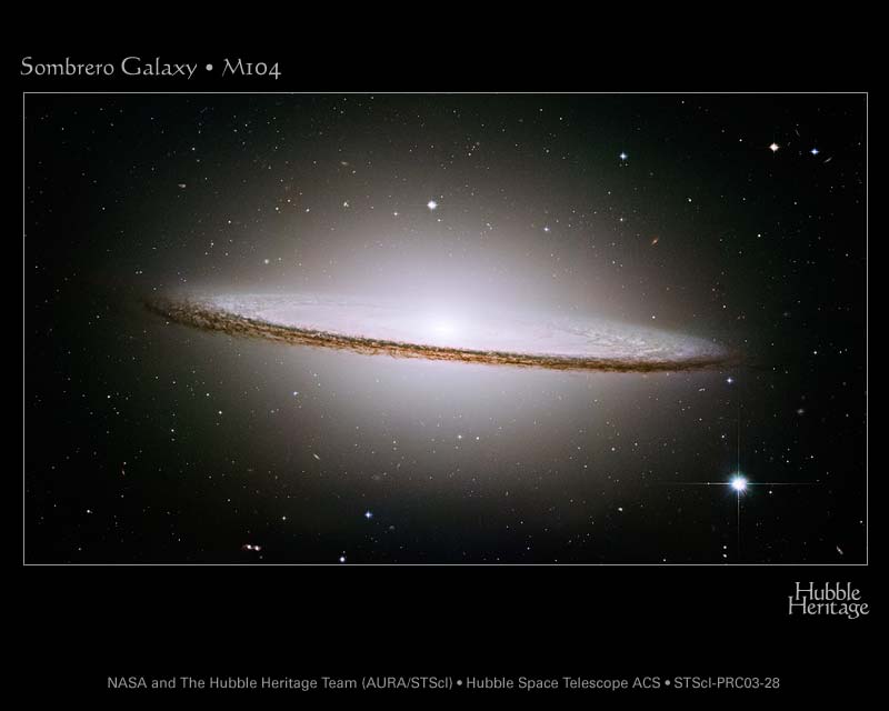 Sombrero Galaxy -- a beautiful nearly edge-on spiral galaxy with a large bulge