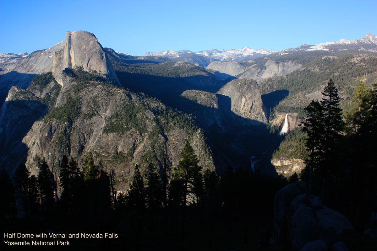Half Dome and Vernal Fall + Nevada Fall seen from Glacier Point, Yosemite