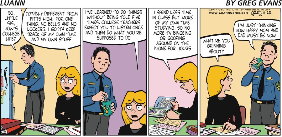 Luann comic strip's take on high school vs. college