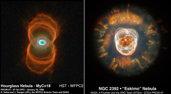 HST view of Hourglass Nebula and Eskimo Nebula