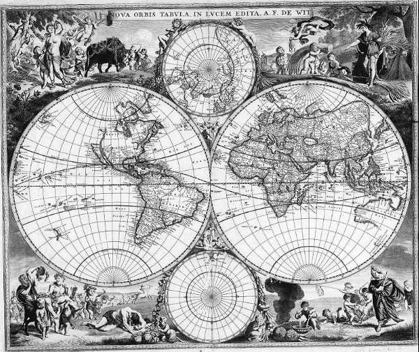 World map at time of Newton