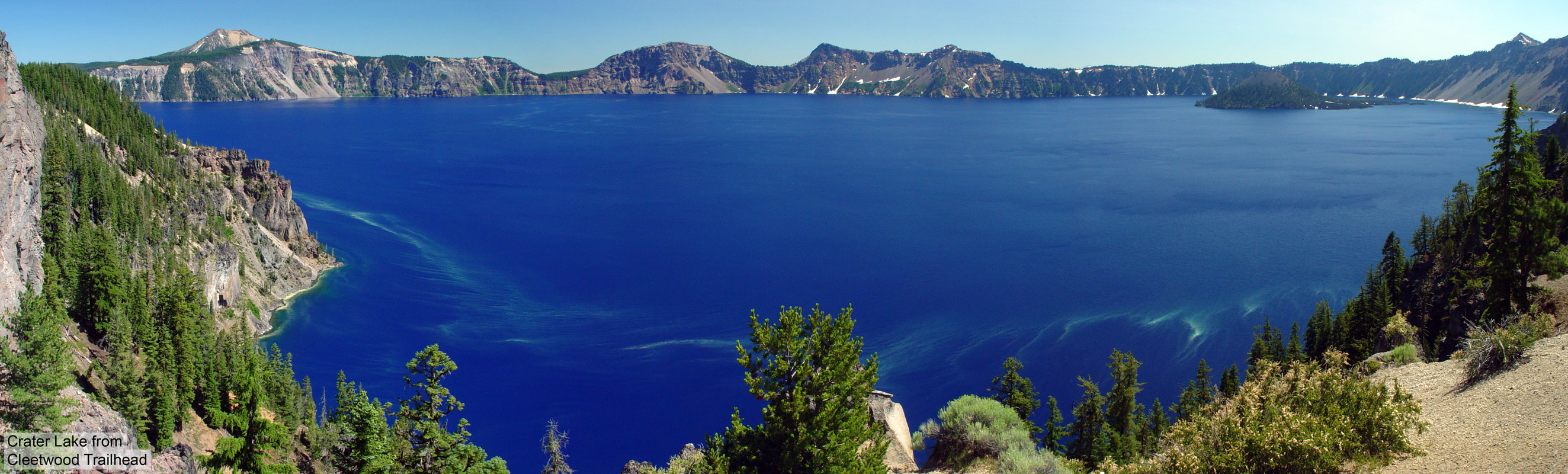 Cleetwood Trail trailhead view of Crater Lake