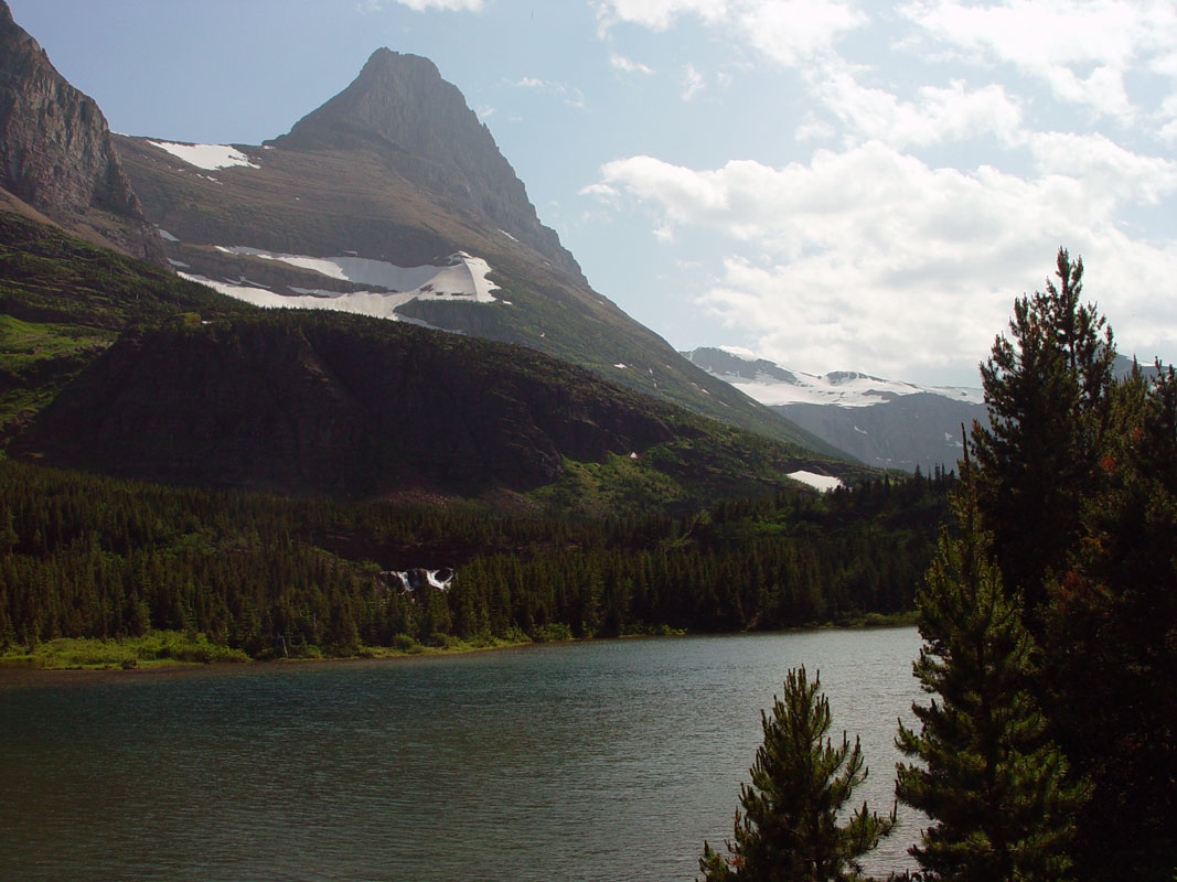 Redrock Falls and glacial horn Glacier National Park