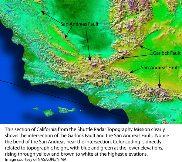 San Andreas + Garlock faults in California