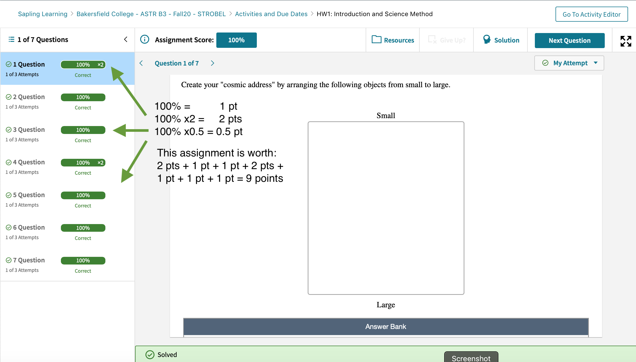 individual scores on Homework#1